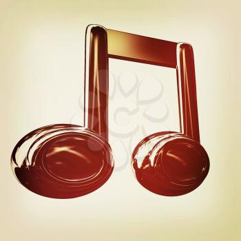 Music note on a white background. 3D illustration. Vintage style.