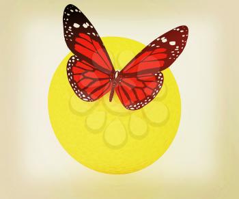 Red butterflys on a oranges on a white background . 3D illustration. Vintage style.