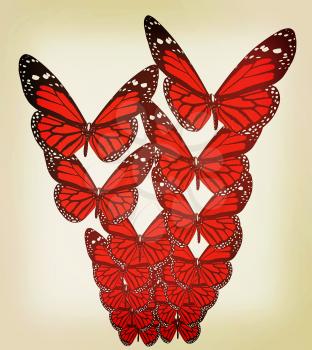 Butterflies on a white background. 3D illustration. Vintage style.