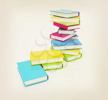 colorful real books on a white background. 3D illustration. Vintage style.