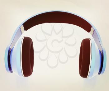 3d illustration of blue headphones on white background. This is the best detail renderer . 3D illustration. Vintage style.