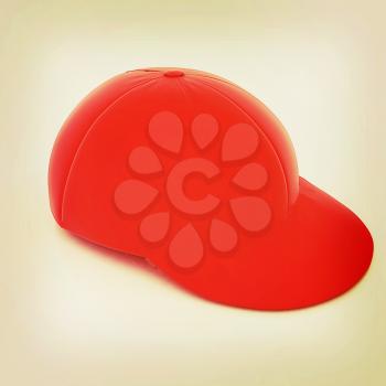 Red peaked cap on white background. 3D illustration. Vintage style.