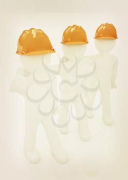 3d mans in a hard hat with thumb up on a white background. 3D illustration. Vintage style.