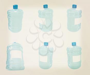 Set of bottle with clean blue water  on a white background. 3D illustration. Vintage style.