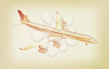 Airplane on a white background. 3D illustration. Vintage style.