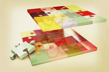 Many-colored puzzle pattern (removable pieces). . 3D illustration. Vintage style.