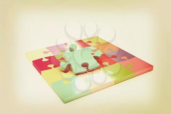 Many-colored puzzle pattern (removable pieces). . 3D illustration. Vintage style.