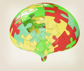 Abstract shape collected from colorful puzzle on a white background. 3D illustration. Vintage style.