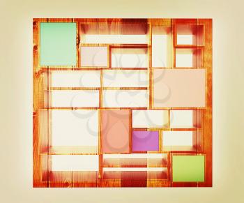 3d isolated Empty wood colorful bookshelf on a white background. 3D illustration. Vintage style.