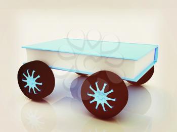 On race cars in the world of knowledge concept. . 3D illustration. Vintage style.