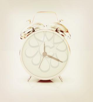 Alarm clock on a white background. 3D illustration. Vintage style.