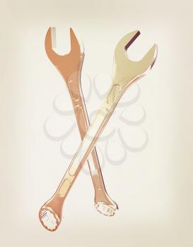 Crossed wrenches on a white background. 3D illustration. Vintage style.