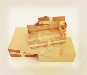 Cardboard boxes on a white background. 3D illustration. Vintage style.