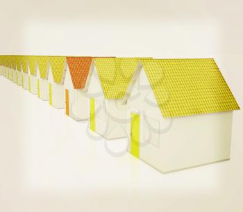 Houses on a white background. 3D illustration. Vintage style.