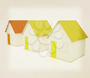 Houses on a white background. 3D illustration. Vintage style.