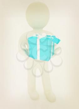 3d man gives gift on a white background. 3D illustration. Vintage style.