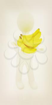 3d man with bananas on a white background. 3D illustration. Vintage style.