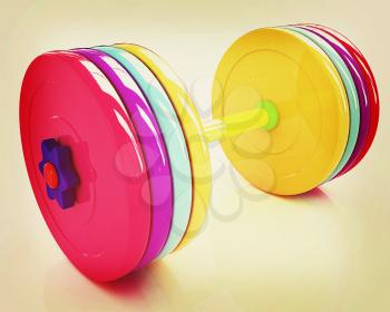Colorful dumbbell on a white background. 3D illustration. Vintage style.