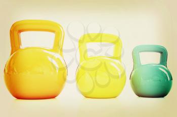 Colorful weights on a white background. 3D illustration. Vintage style.