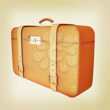 Brown traveler's suitcase on a white background. 3D illustration. Vintage style.