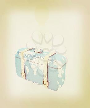 Leather suitcase for travel with 3d man on a white background. 3D illustration. Vintage style.