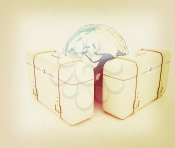suitcases for travel on a white background. 3D illustration. Vintage style.