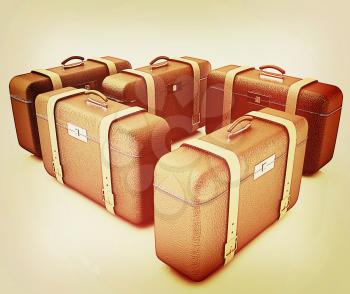 Brown traveler's suitcases on a white background. 3D illustration. Vintage style.