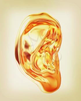 Ear gold 3d render isolated on white background . 3D illustration. Vintage style.