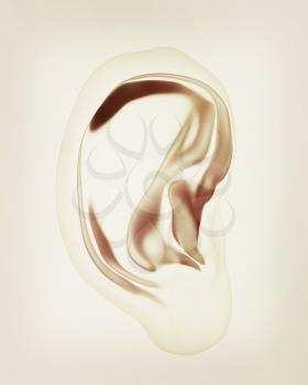 Ear metal 3d render isolated on white background . 3D illustration. Vintage style.