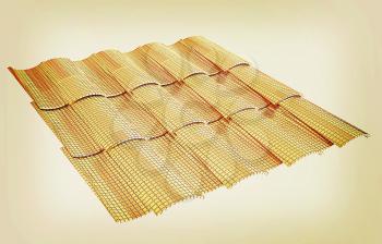 Gold 3d roof tiles isolated on white background . 3D illustration. Vintage style.