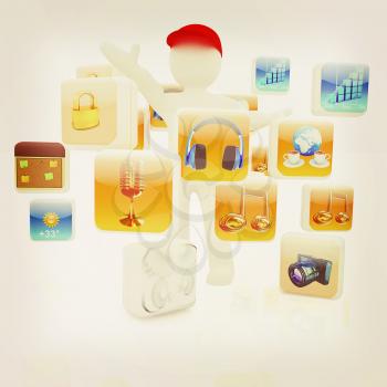 3d man with cloud of media application Icons on a white background. 3D illustration. Vintage style.
