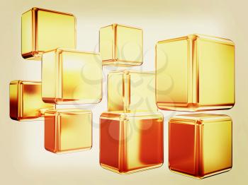 3d abstract gold cubs on a white background. 3D illustration. Vintage style.