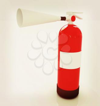 Red fire extinguisher on a white background. 3D illustration. Vintage style.