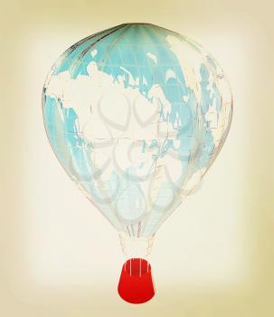 Hot Air Balloons as the earth with Gondola. Colorful Illustration isolated on white Background . 3D illustration. Vintage style.