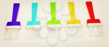 Colorful paint brushes on a white background. 3D illustration. Vintage style.