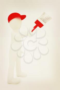 3d man with paint brush on a white background. 3D illustration. Vintage style.