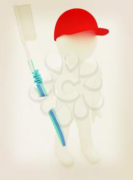 3d man with toothbrush on a white background . 3D illustration. Vintage style.