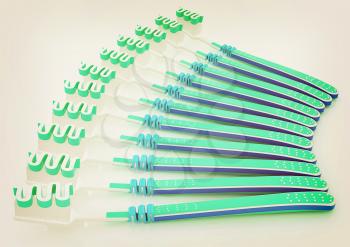Toothbrushes on a white background . 3D illustration. Vintage style.