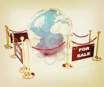 Global mega-exhibition with online sales on a white background. 3D illustration. Vintage style.