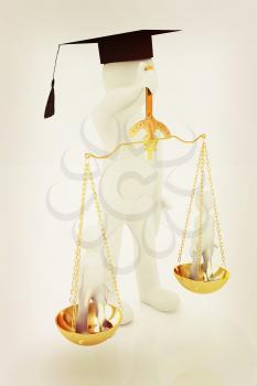 3d man - magistrate with gold scales. Isolated over white . 3D illustration. Vintage style.