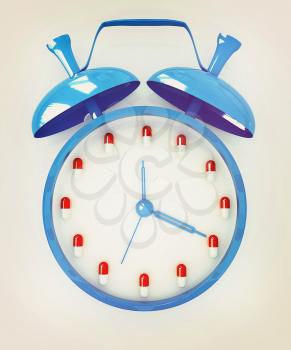 Alarm clock and tablet on a white background. 3D illustration. Vintage style.