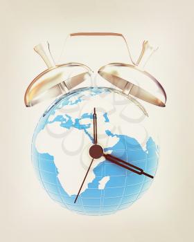 3d illustration of world alarm clock on a white background. 3D illustration. Vintage style.