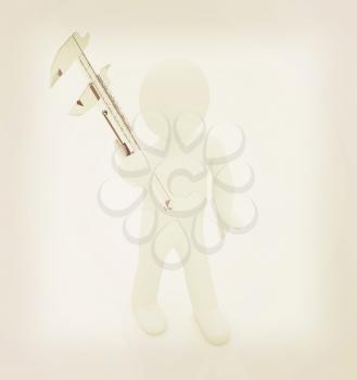 3d man with vernier caliper on a white background. 3D illustration. Vintage style.