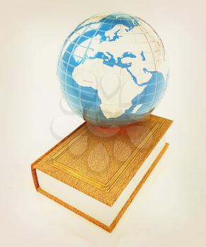 leather real book and Earth. 3D illustration. Vintage style.