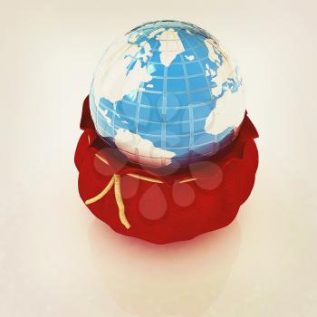 Bag and earth on a white background. 3D illustration. Vintage style.