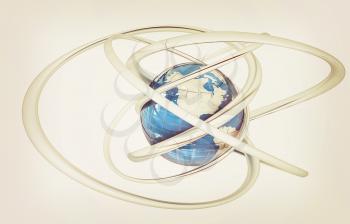 Earth and abstract shapes on a white background. 3D illustration. Vintage style.