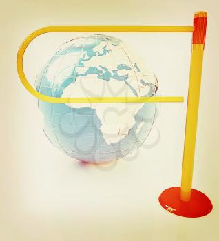 Three-dimensional image of the turnstile and earth. 3D illustration. Vintage style.