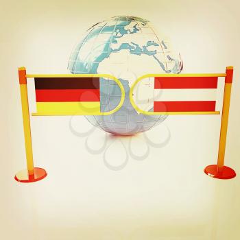 Three-dimensional image of the turnstile and flags of Germany and Austria on a white background . 3D illustration. Vintage style.