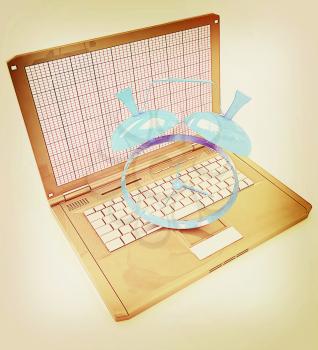 Notebook and clock on a white background. 3D illustration. Vintage style.