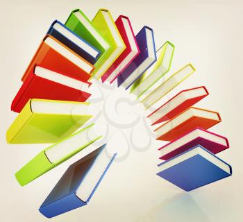 Colorful books like the rainbow on a white background. 3D illustration. Vintage style.